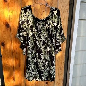 Bobeau Off Shoulder A-Line Tropical Print Dress NWOT